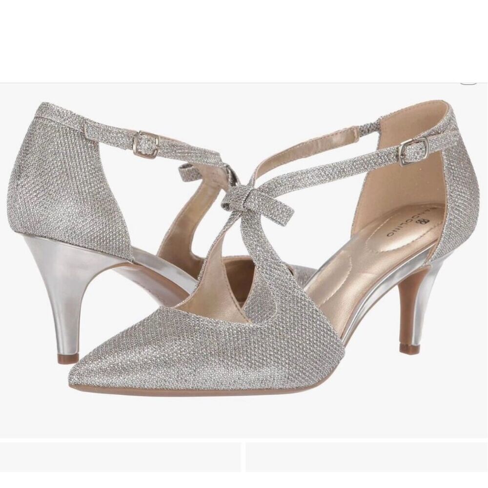 Bandolino Women's Zeffer Detail Dress Pumps Gold Fabric Stiletto Heels NWT 7.5 M